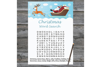 Santa reindeer Christmas card,Christmas Word Search Game Printable