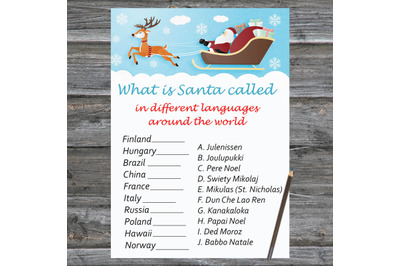 Santa reindeer Christmas card,Christmas Around the World GamePrintable