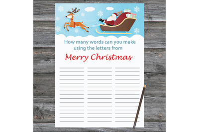 Santa reindeer Xmas card,How Many Words Can You MakeFromMerryChristmas