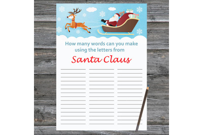 Santa reindeer Xmas card,How Many Words Can You Make From Santa Claus