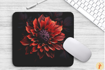 Eerie Black And Red Flower Mouse Pad