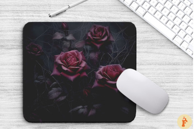 Dark Red Roses And Spider Webs Mouse Pad