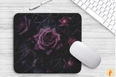 Dark Red Roses And Spider Webs Mouse Pad