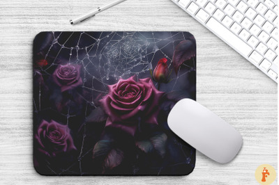 Dark Red Roses And Spider Webs Mouse Pad