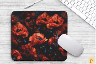 Dark-Romantic Poppy Flowers Mouse Pad