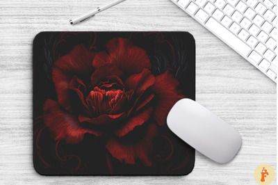 Deep Red Flowers On A Black Mouse Pad