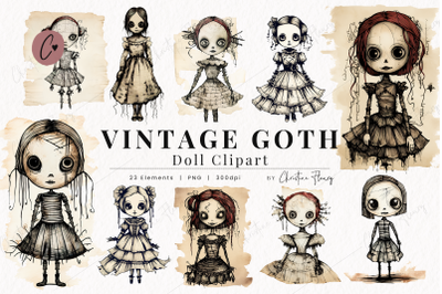 Vintage Goth Doll Clipart