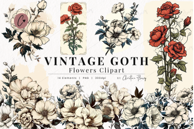 Vintage Goth Flowers Clipart