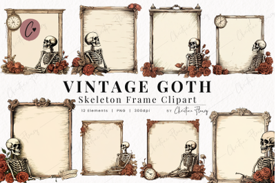 Vintage Goth Skeleton Frame Clipart