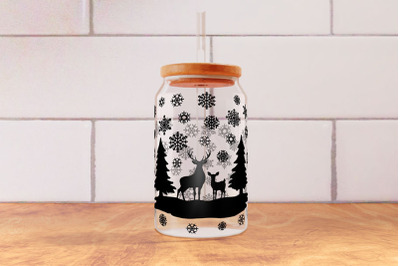 Winter Scene with Deers SVG 16oz Glass Can Wrap, 16oz Glass Designs