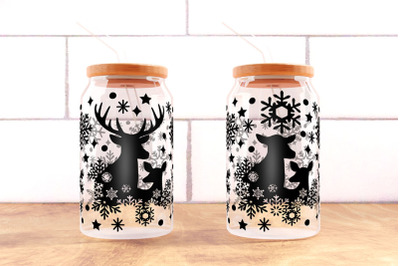 Festive Christmas SVG, Snowflakes and Deer Perfect for 16oz Glass Can