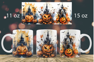 Halloween mug wrap design | Pumpkin mug Sublimation PNG