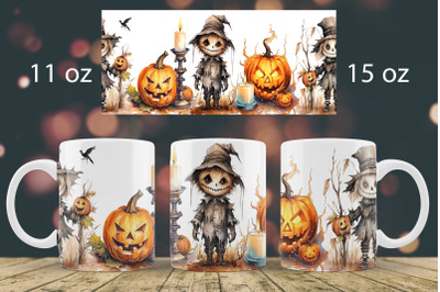 Halloween mug wrap design Scarecrow mug Sublimation PNG