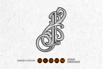 Vintage flourish letter I monogram elegant logo monochrome