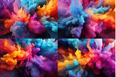 a colorful background with many colored smokes