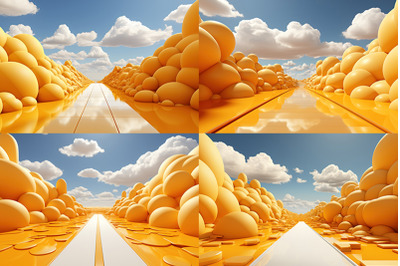 there is a picture of a yellow road with many yellow balls