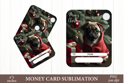 3D Dog Money Card. Christmas Money Card. Pug PNG