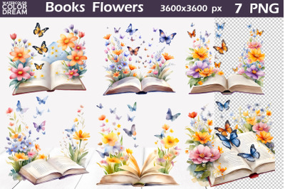 Books and flowers clipart | Book and butterflies sublimation