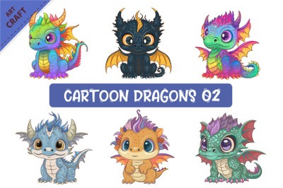 Set of Cartoon Dragons 02. Fantasy clipart.