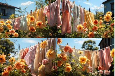 a close up of a bunch of clothes hanging on a clothes line