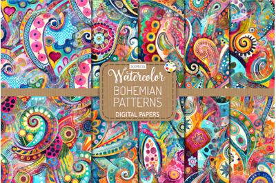 Seamless Watercolor Bohemian Ethnic Patterns