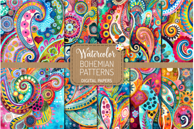 Watercolor Bohemian Pattern Papers
