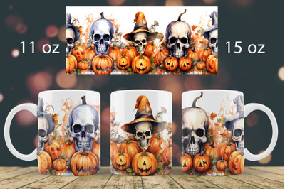 Halloween mug wrap design Skull mug Sublimation PNG