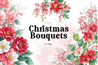 Christmas Bouquets Watercolor Bundle | PNG cliparts