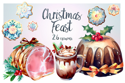 Christmas Feast Watercolor Bundle | PNG food cliparts