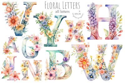 Floral alphabet clipart