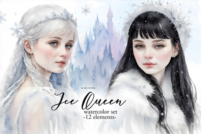 Watercolor Ice Queen| PNG Clipart Winter bundle