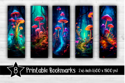 Magic mushrooms Bookmarks Printable 2x6 inch