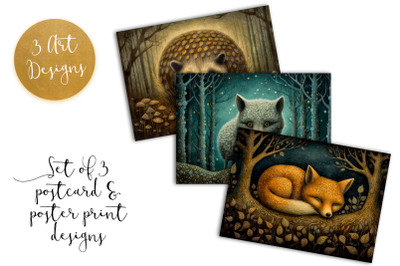 Dark Forest Animals Mini Postcard Set