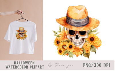Sunflower fall scull with flower bouquet clipart- 1 png file