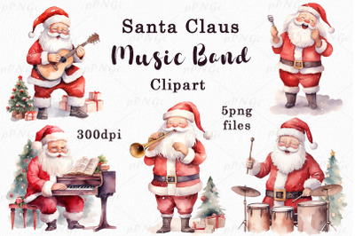 Santa Claus Music Band Watercolor Clipart