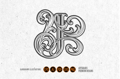 Vintage elegance letter J monogram logo outline