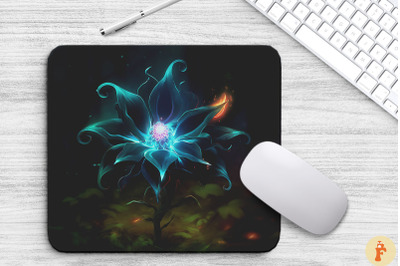 Whimsical Alien Black Flower Mouse Pad