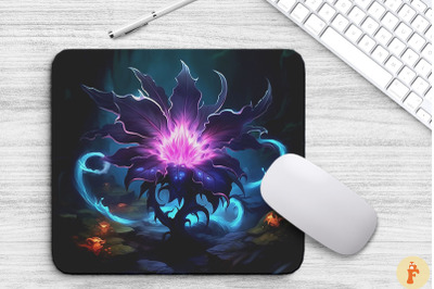 Whimsical Alien Black Flower Mouse Pad