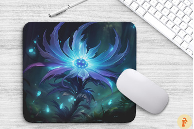 Whimsical Alien Blue Flower Mouse Pad