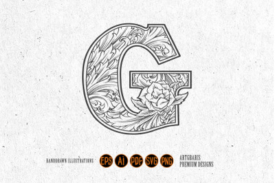 Luxurious flourish letter G monogram logo classic style outline