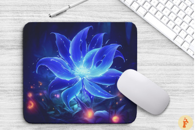 Whimsical Alien Blue Flower Mouse Pad