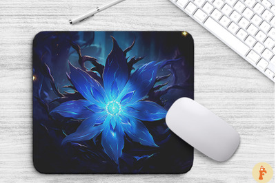 Whimsical Alien Blue Flower Mouse Pad