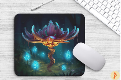 Whimsical Alien Brown Flower Mouse Pad