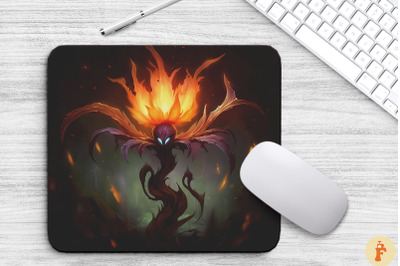 Whimsical Alien Brown Flower Mouse Pad