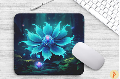 Whimsical Alien Cyan Flower Mouse Pad