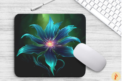 Whimsical Alien Cyan Flower Mouse Pad