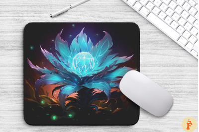 Whimsical Alien Cyan Flower Mouse Pad