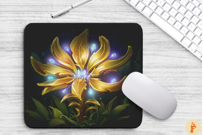 Whimsical Alien Gold Flower Mouse Pad