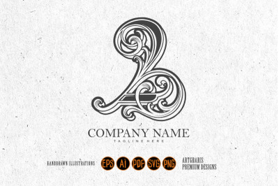 Elegant number 2 monogram logo monochrome