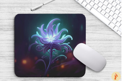 Whimsical Alien Gray Flower Mouse Pad